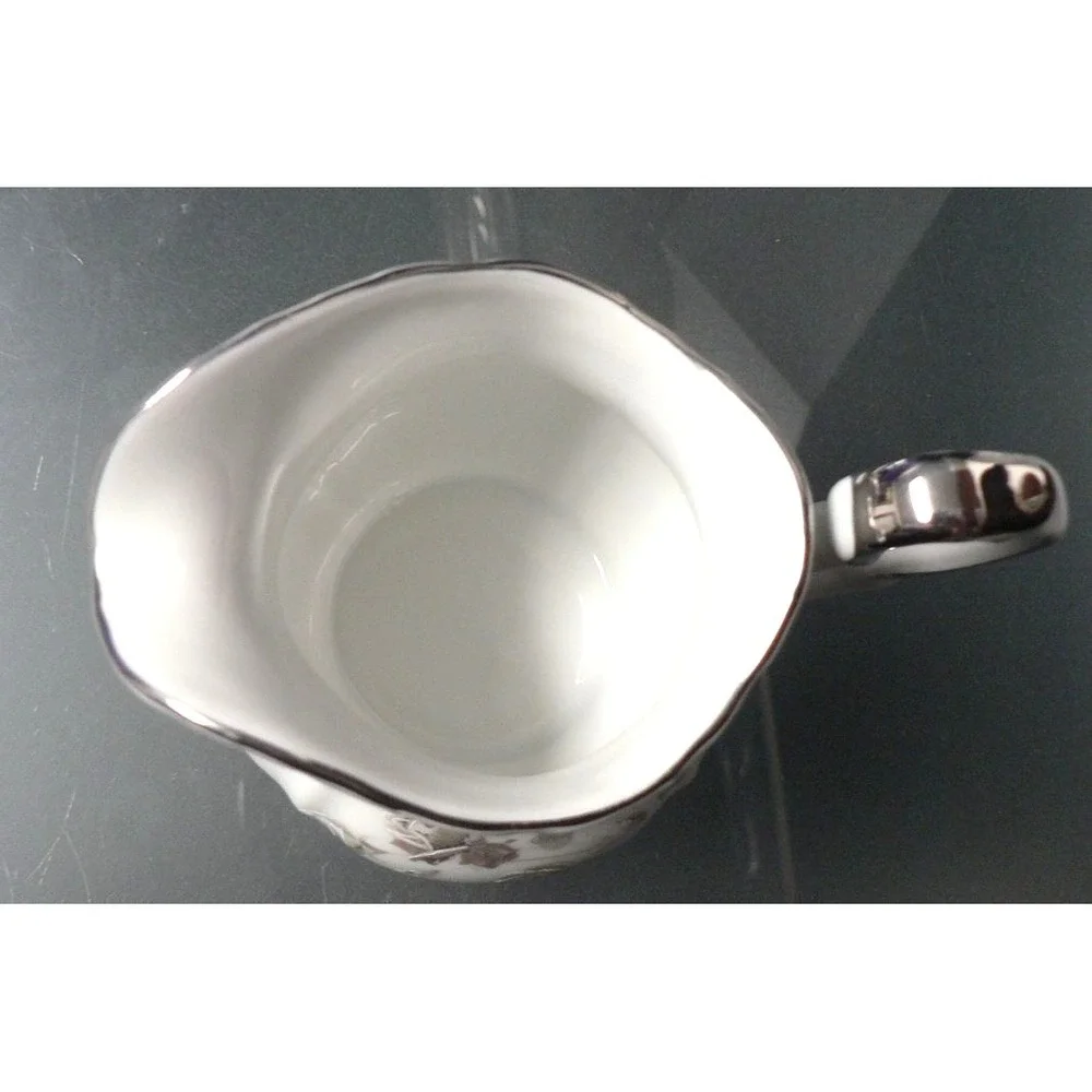 Vintage Edelstein Bavaria Maria Theresia Creamer in Gray Rose with Platinum Trim